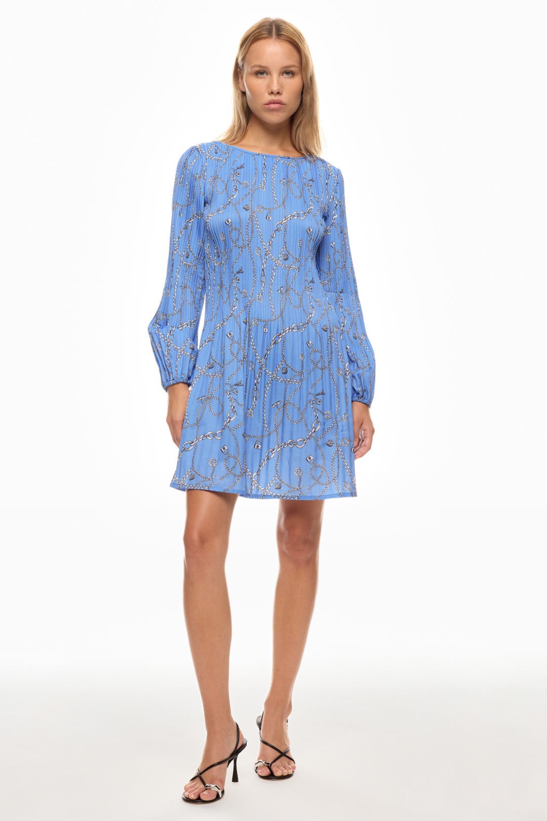 Maje Chain Print Pleated Dress Blue-grey-print