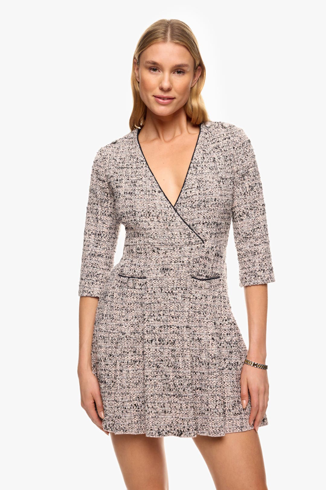 Maje Tweed Mini Dress Pink-black