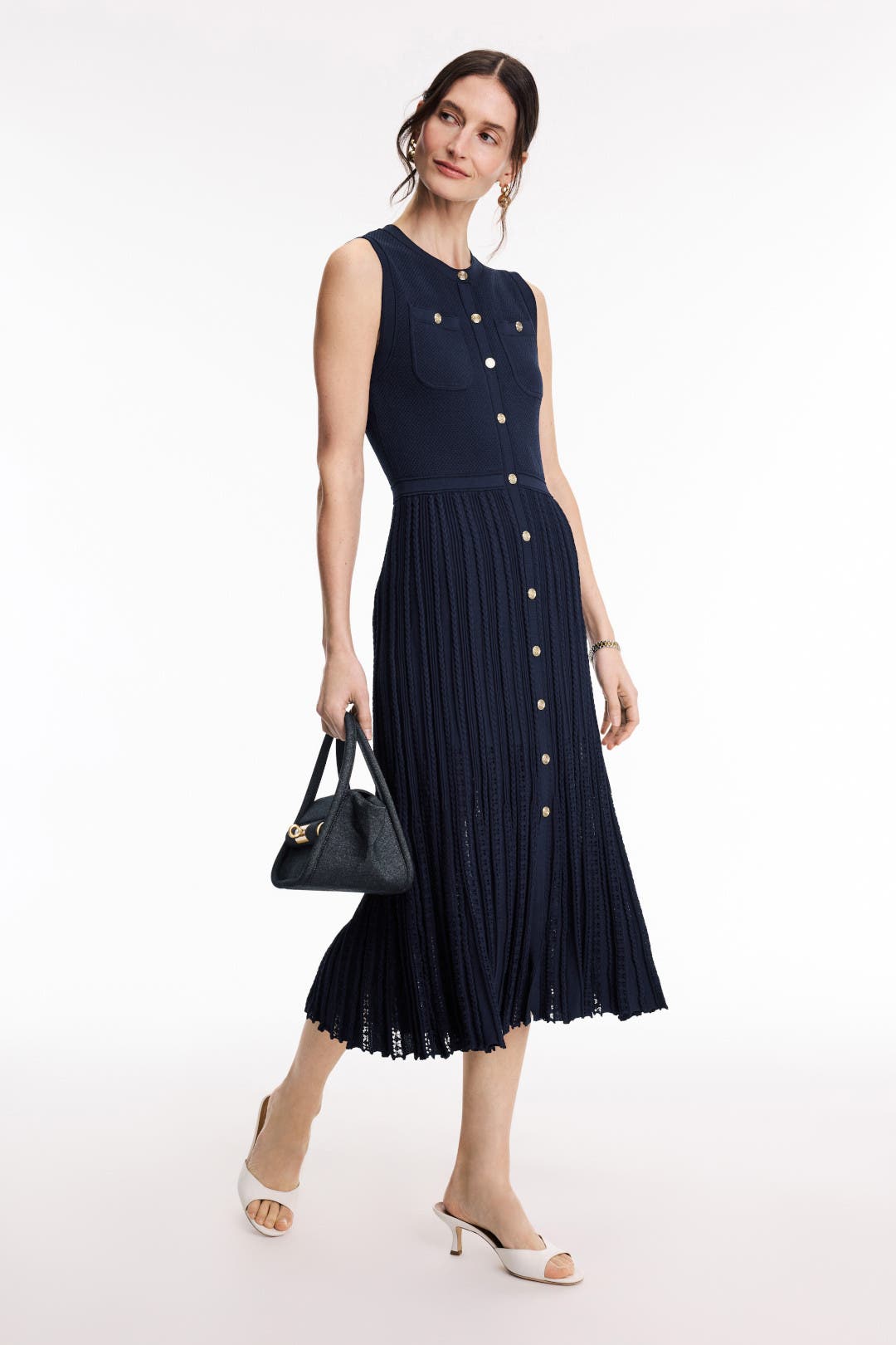Maje Navy Sleeveless Knit Midi Dress Blue