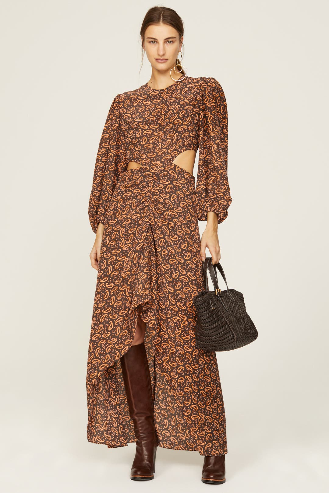 Maje High-Low Paisley Dress Brown-multicolored-print