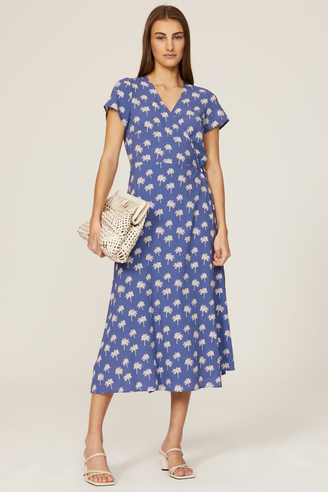 Marine Layer Emlyn Midi Wrap Dress Blue-white-print