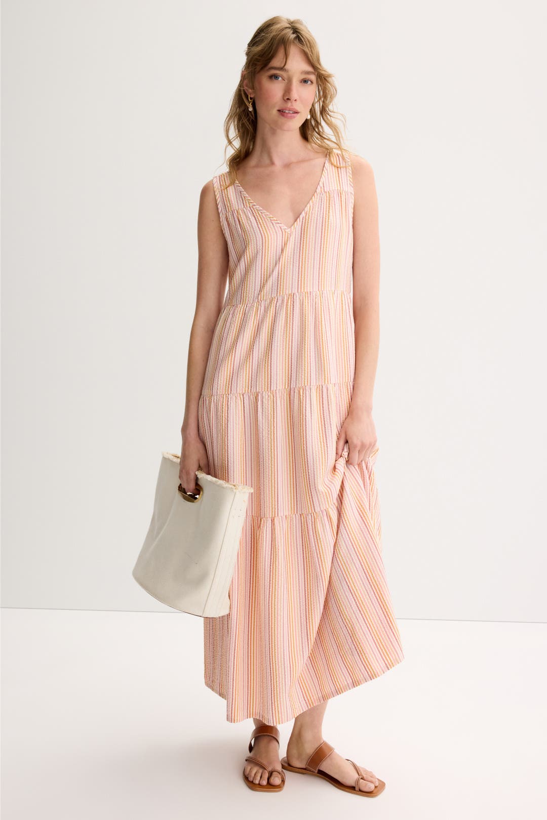 Marine Layer Striped Corinne Maxi Dress Multicolored-pink-print