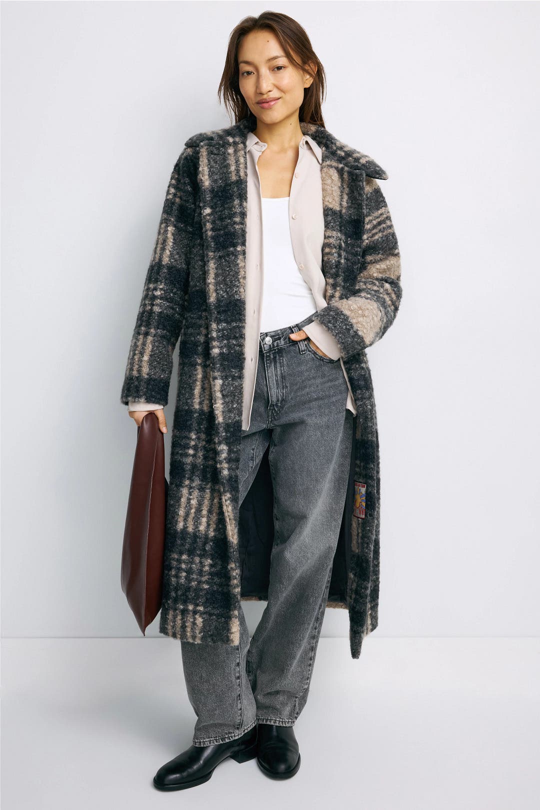Marine Layer Aspen Plaid Coat White-grey-print