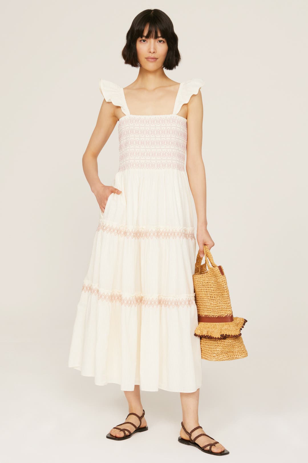 Madewell Embroidered Lucie Midi Dress Cream