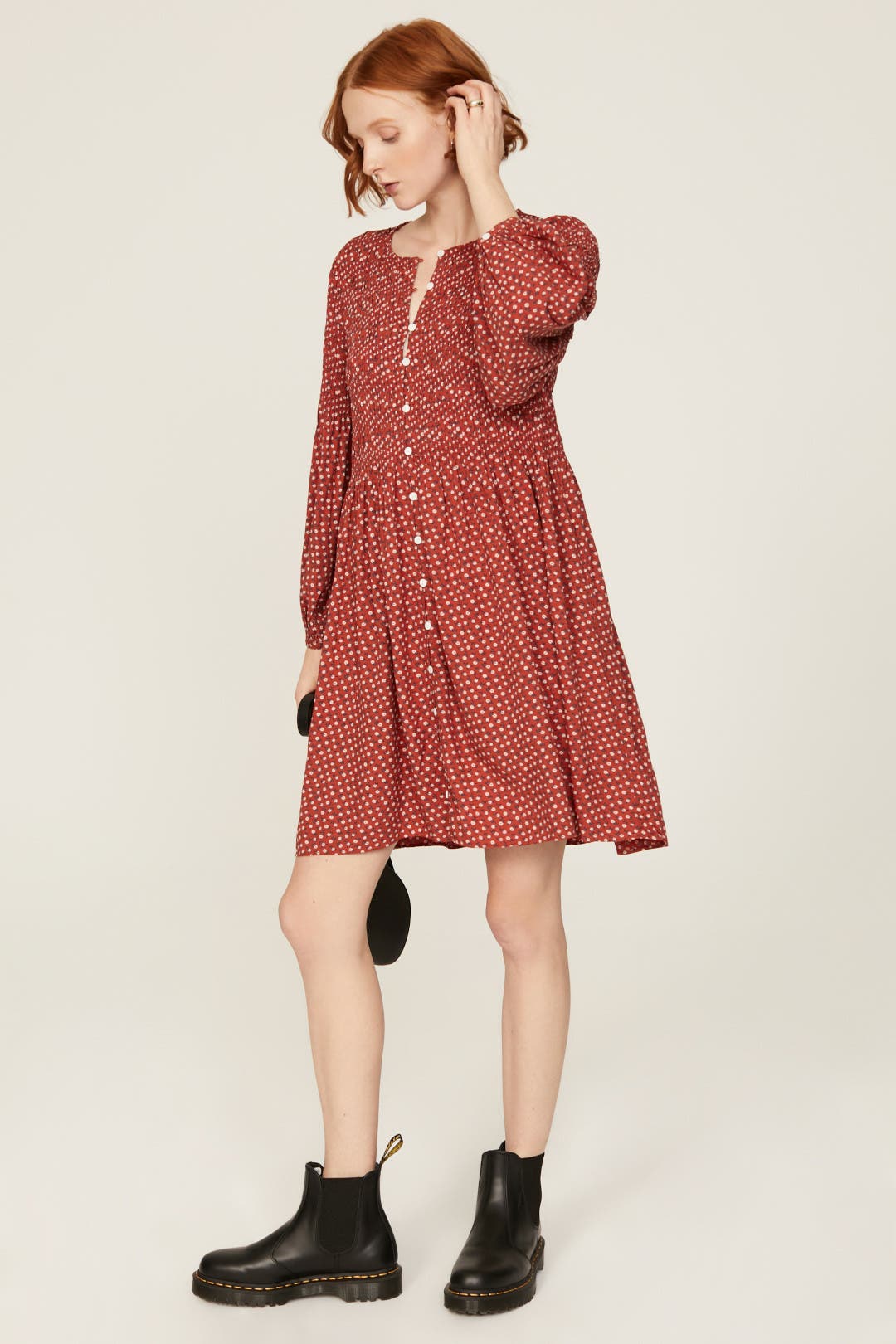 Madewell Easy Smocked Mini Dress Red-multicolored-print