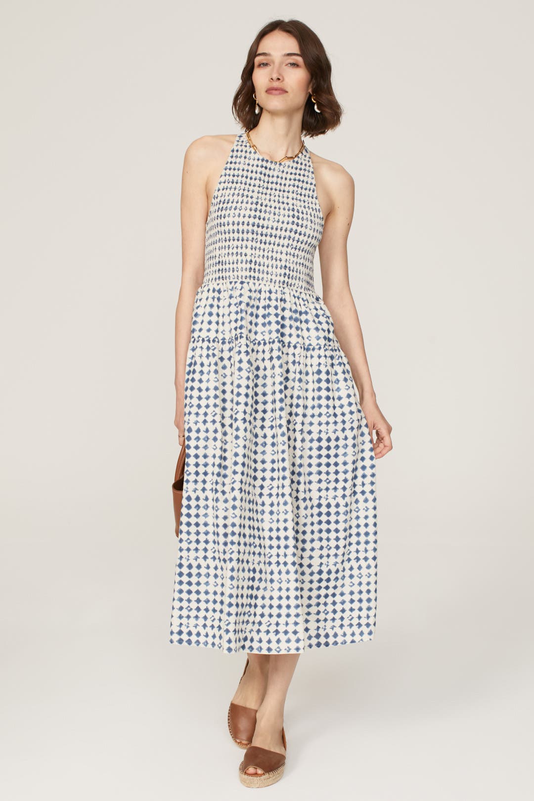 Madewell Shibori Halter Tiered Midi Dress Blue-print