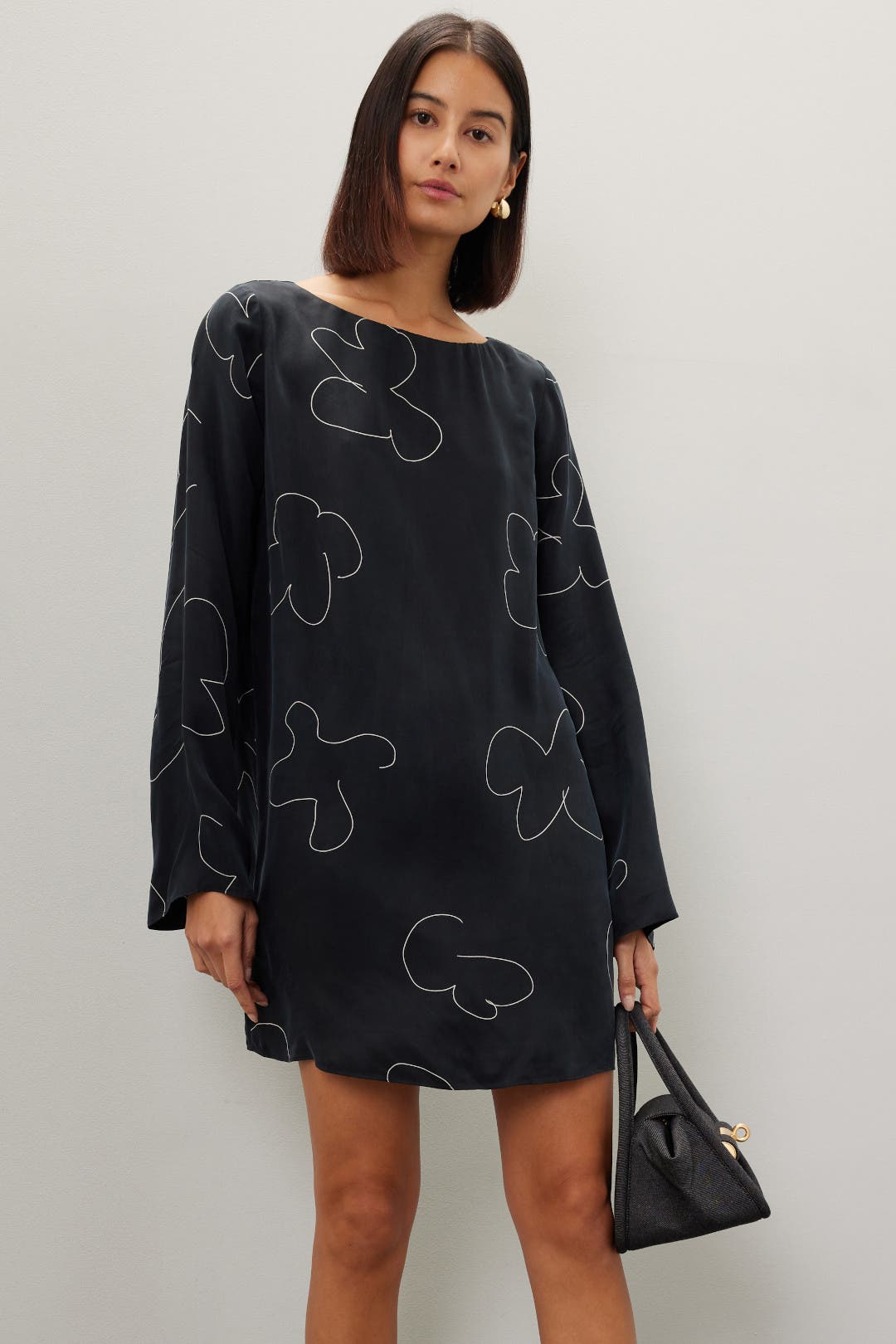 Madewell Shift Mini Dress in Floral Black-white-print