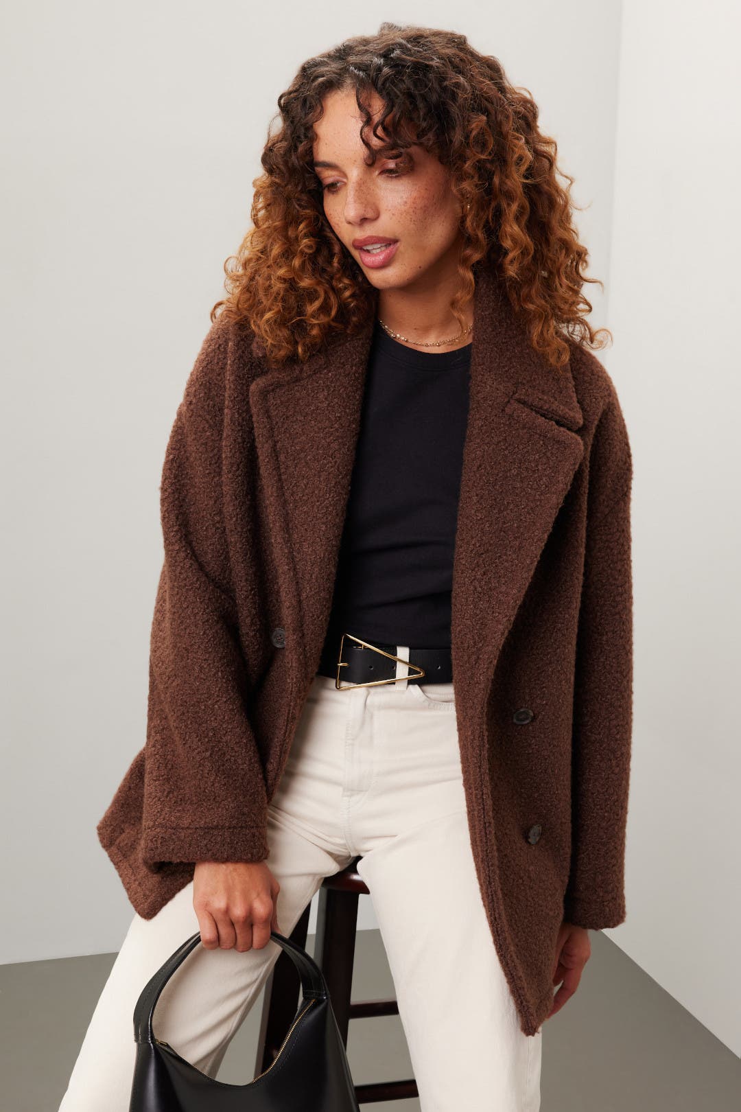 Madewell Pebbled Faux Shearling Shawl Collar Coat Brown