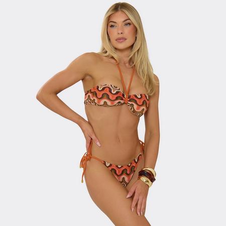 Halterneck Bikini Top In Orange Textured Print, Women's Size