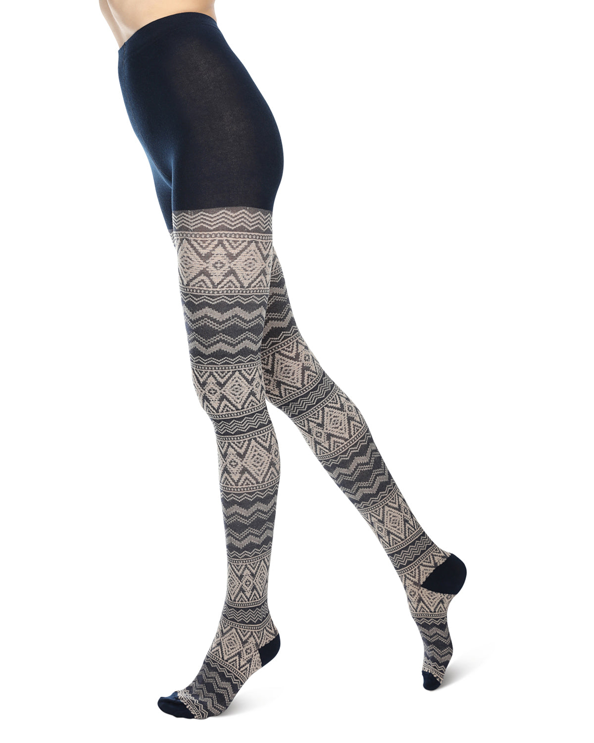 Diamond Fair Isle Patterned Cotton Blend Sweater Tights - LargeX-Large Navy Blazer