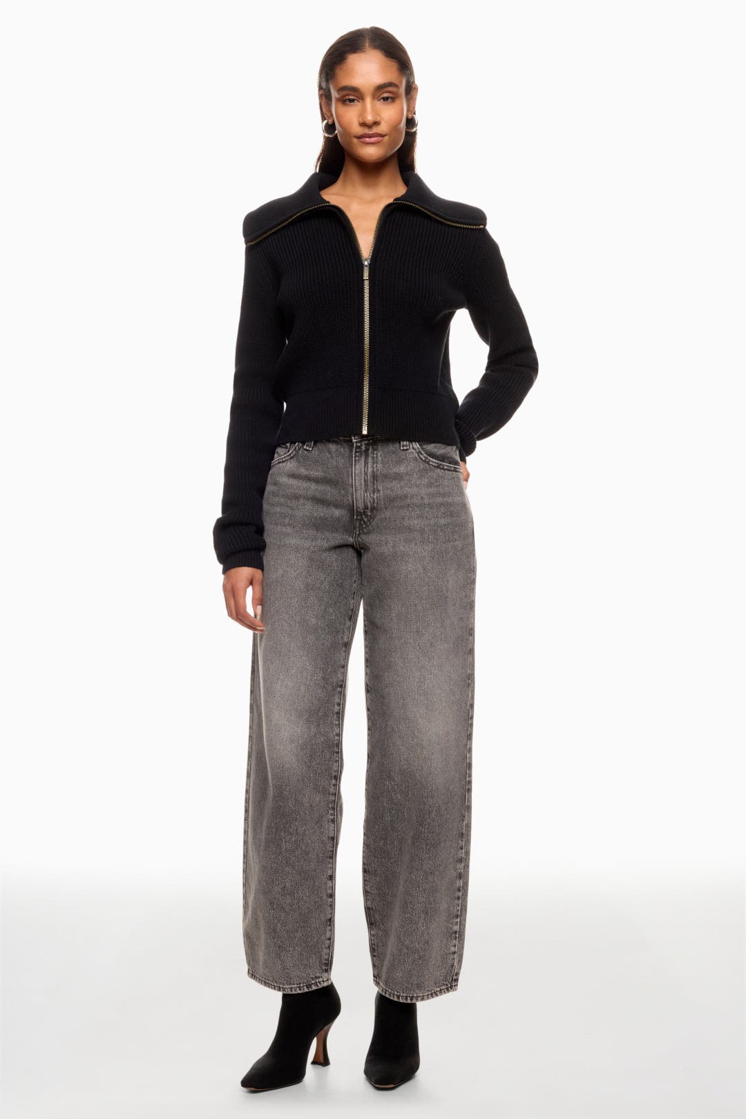 Michael Kors Black Collared Zip Up Cardigan Black