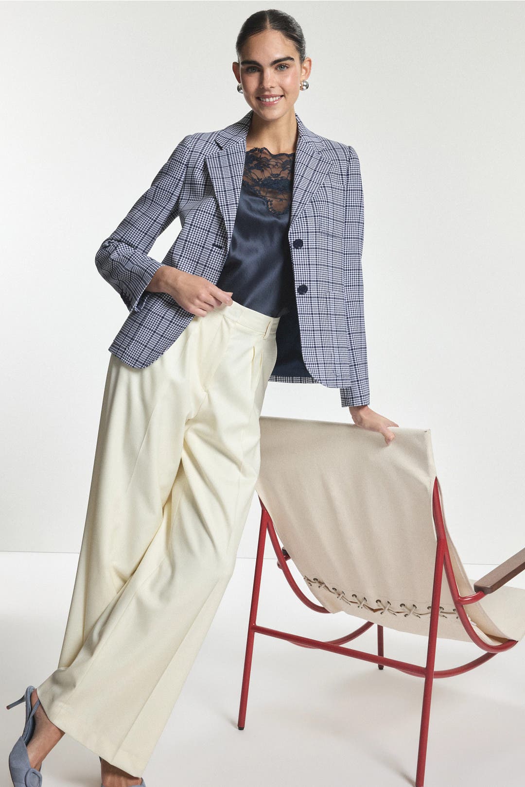 Michael Kors Plaid Patch Pocket Fitted Blazer Grey-black-print