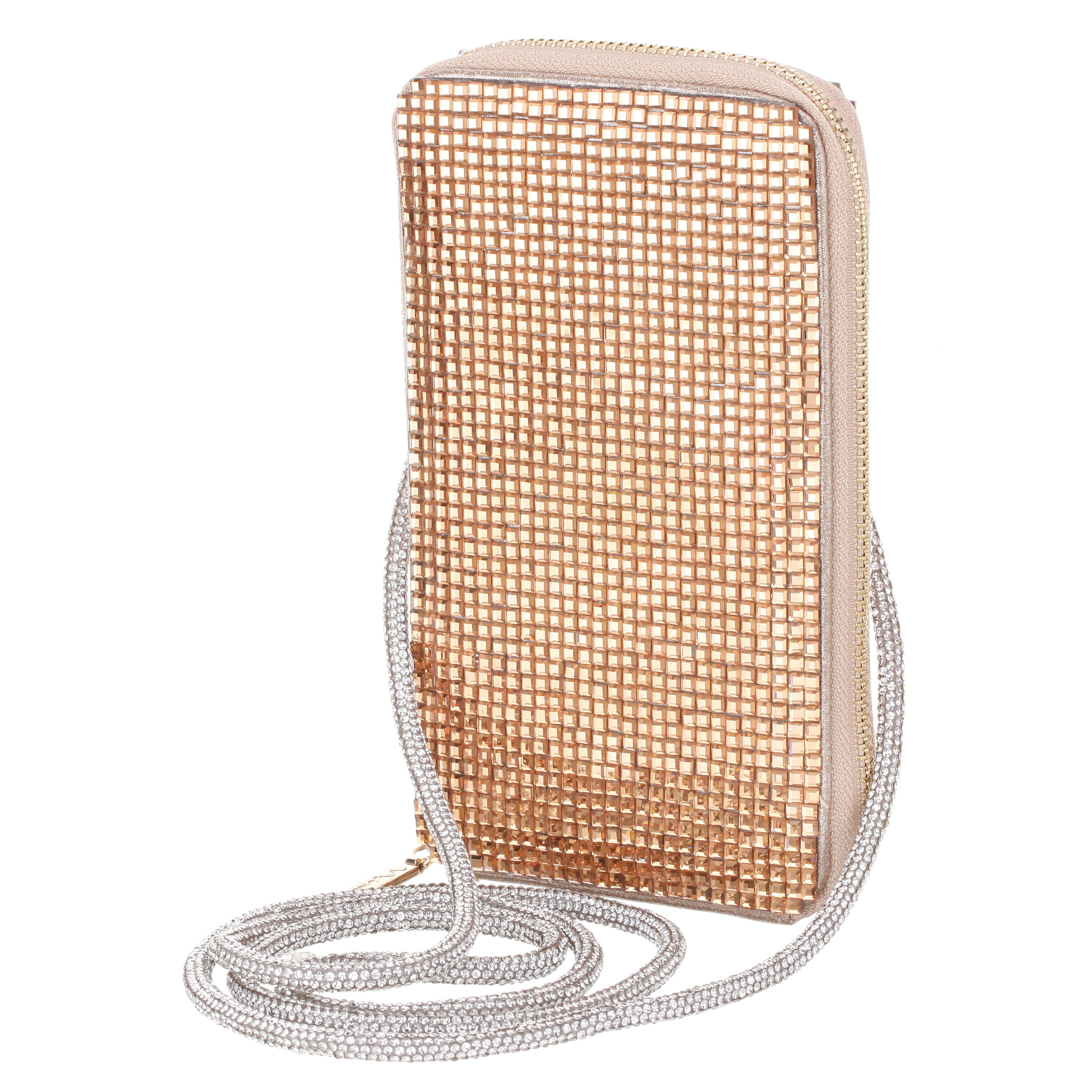 Womens Minty Gold Crystal Encrusted Crossbody Cellphone Bag