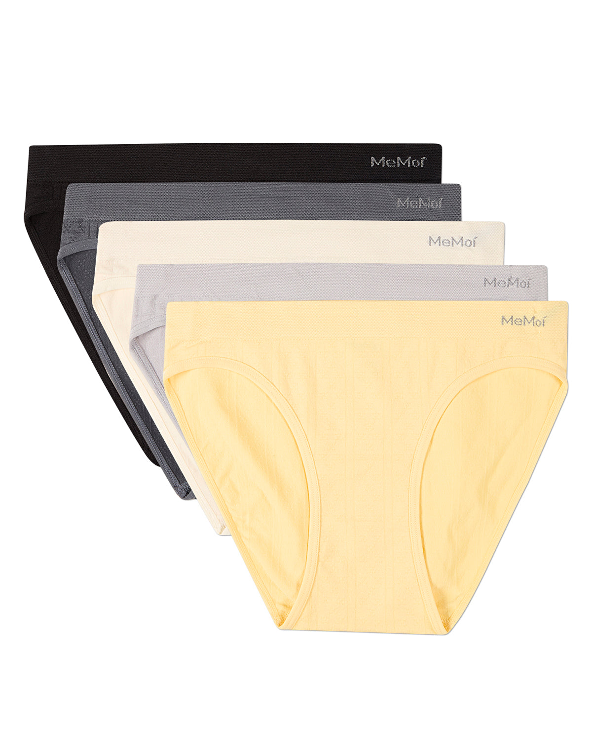 Pair Women's Seamless Pointelle Tag-Free No-Show Bikini Panties - Asst- Butter Yellow Silver Sconce Egret Turbulance Black
