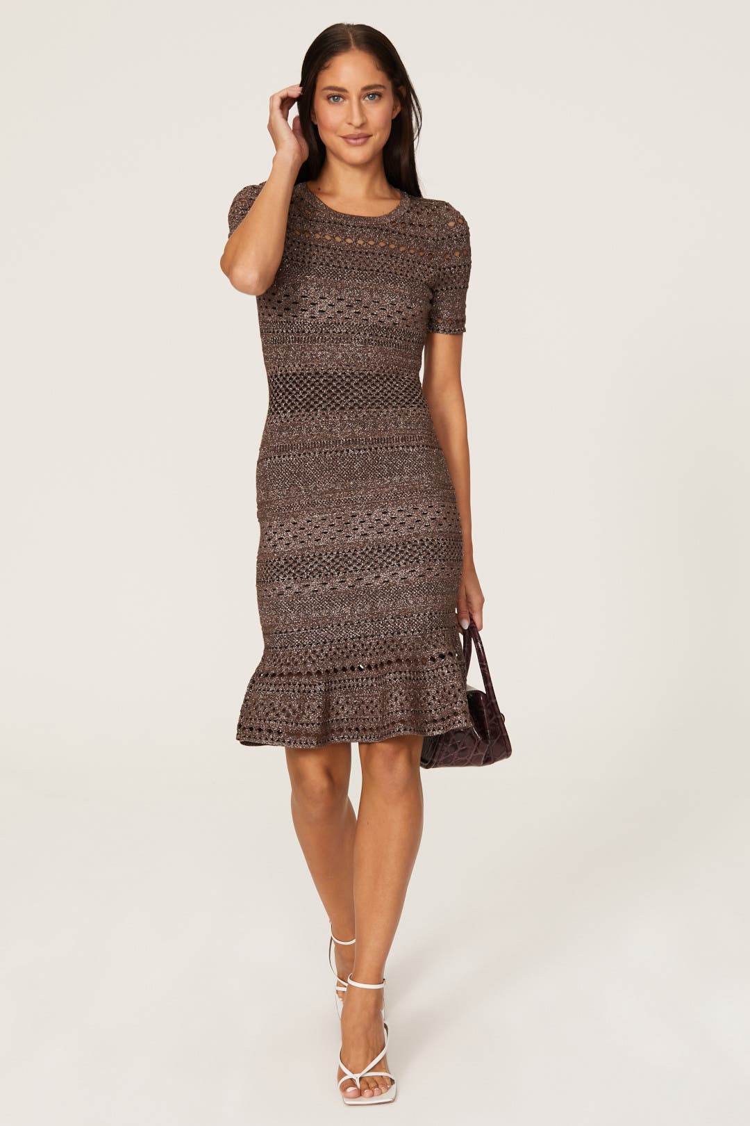 Milly Metallic Pointelle Dress Gold-black