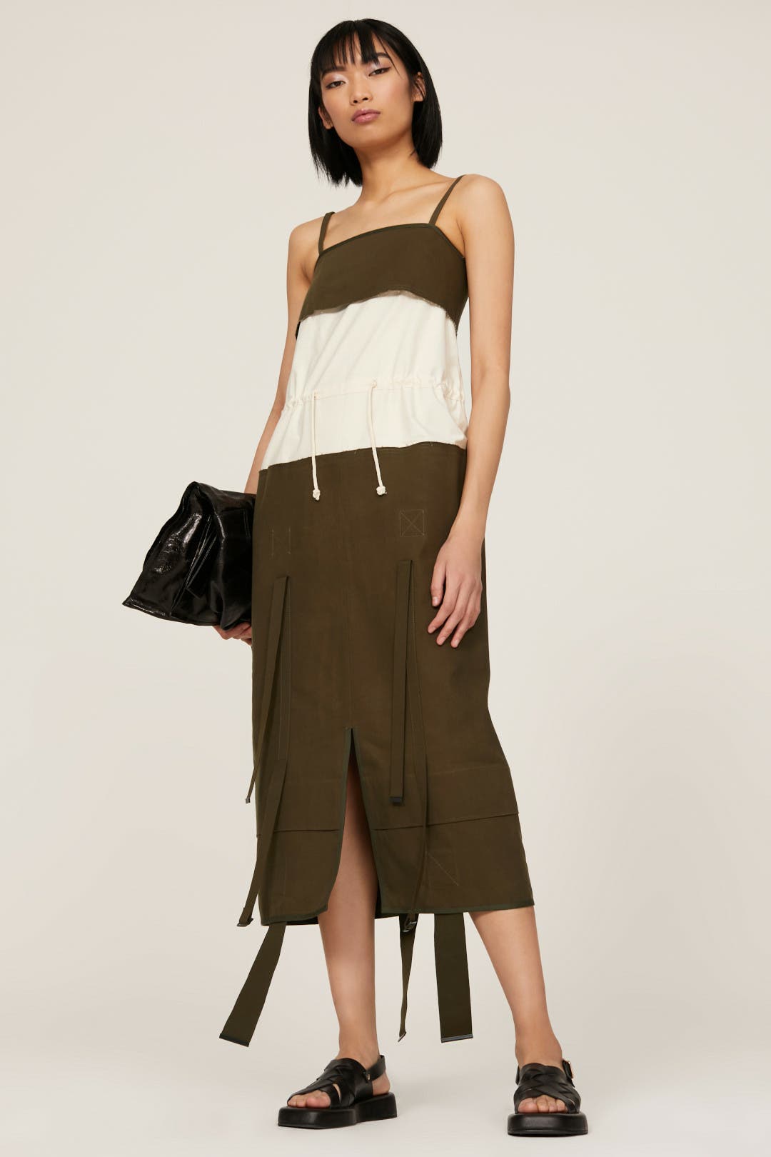 Maison Margiela Square Neck Combo Dress Brown-cream-print
