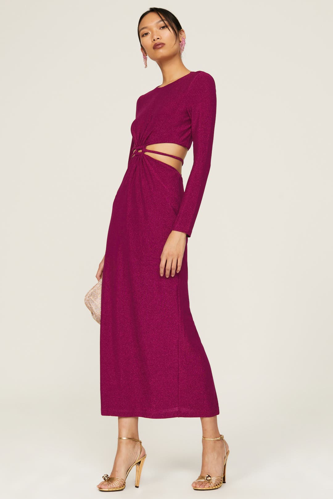 ML Monique Lhuillier Purple Metallic Knit Dress Purple