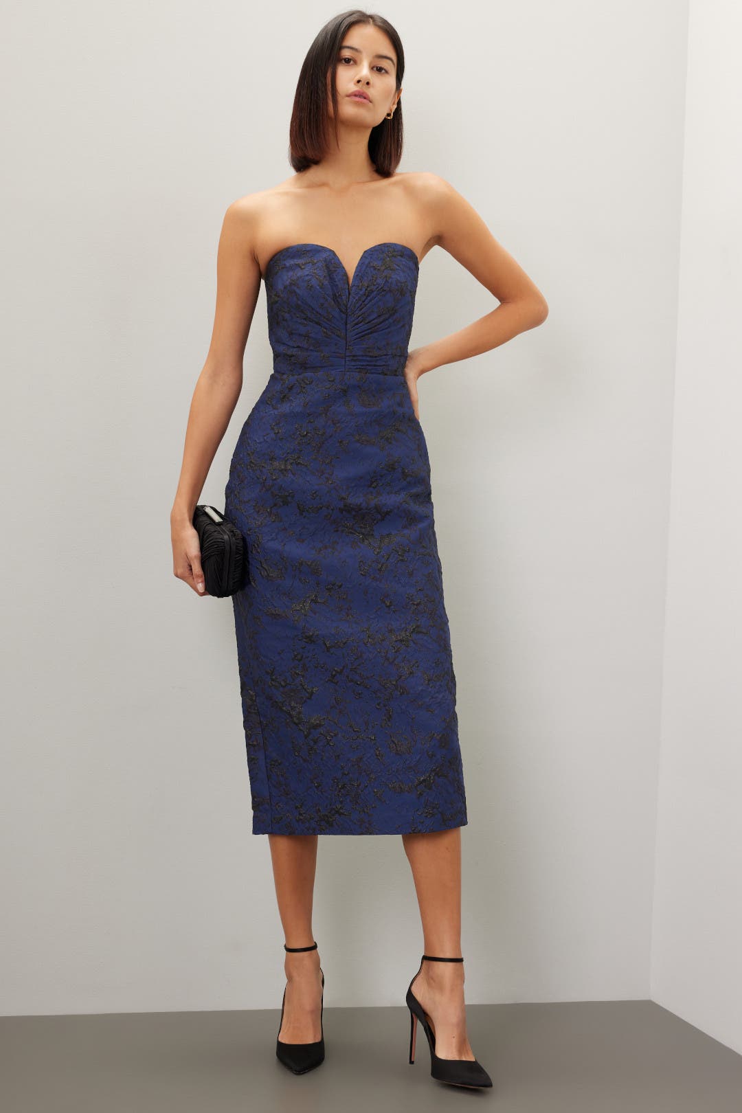 ML Monique Lhuillier Cora Midi Dress Blue-print