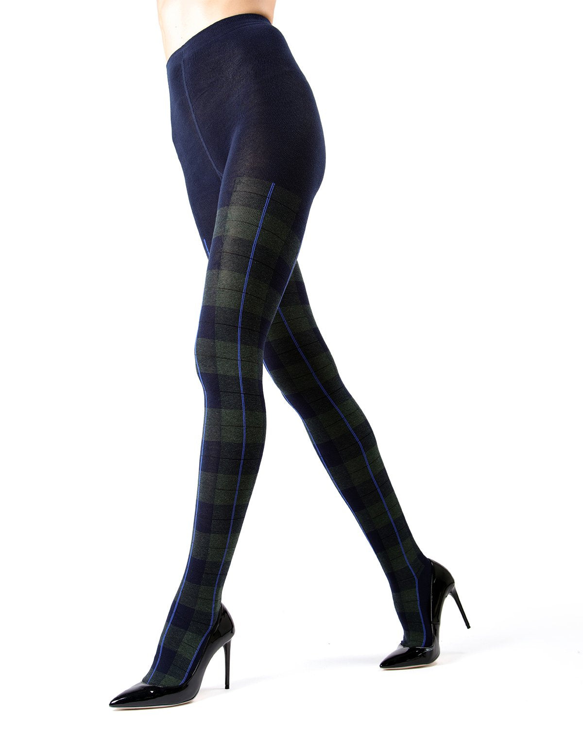 Glasgow Plaid Cotton Blend Sweater Tights - ML Navy Blazer