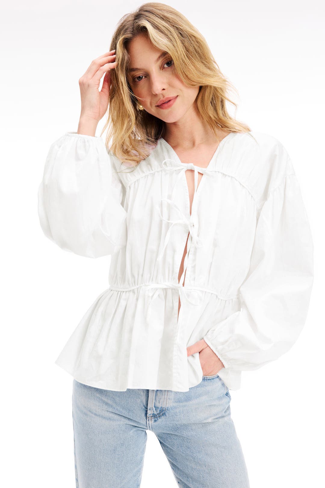 Modern Citizen Hira Cotton Tie Front Blouse White