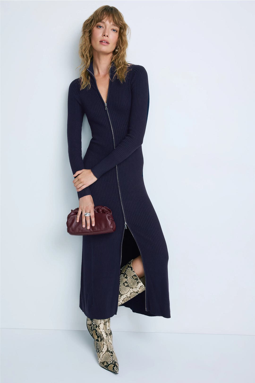 Modern Citizen Janne Ribbed Two-Way Zip Sweater Dress Blue