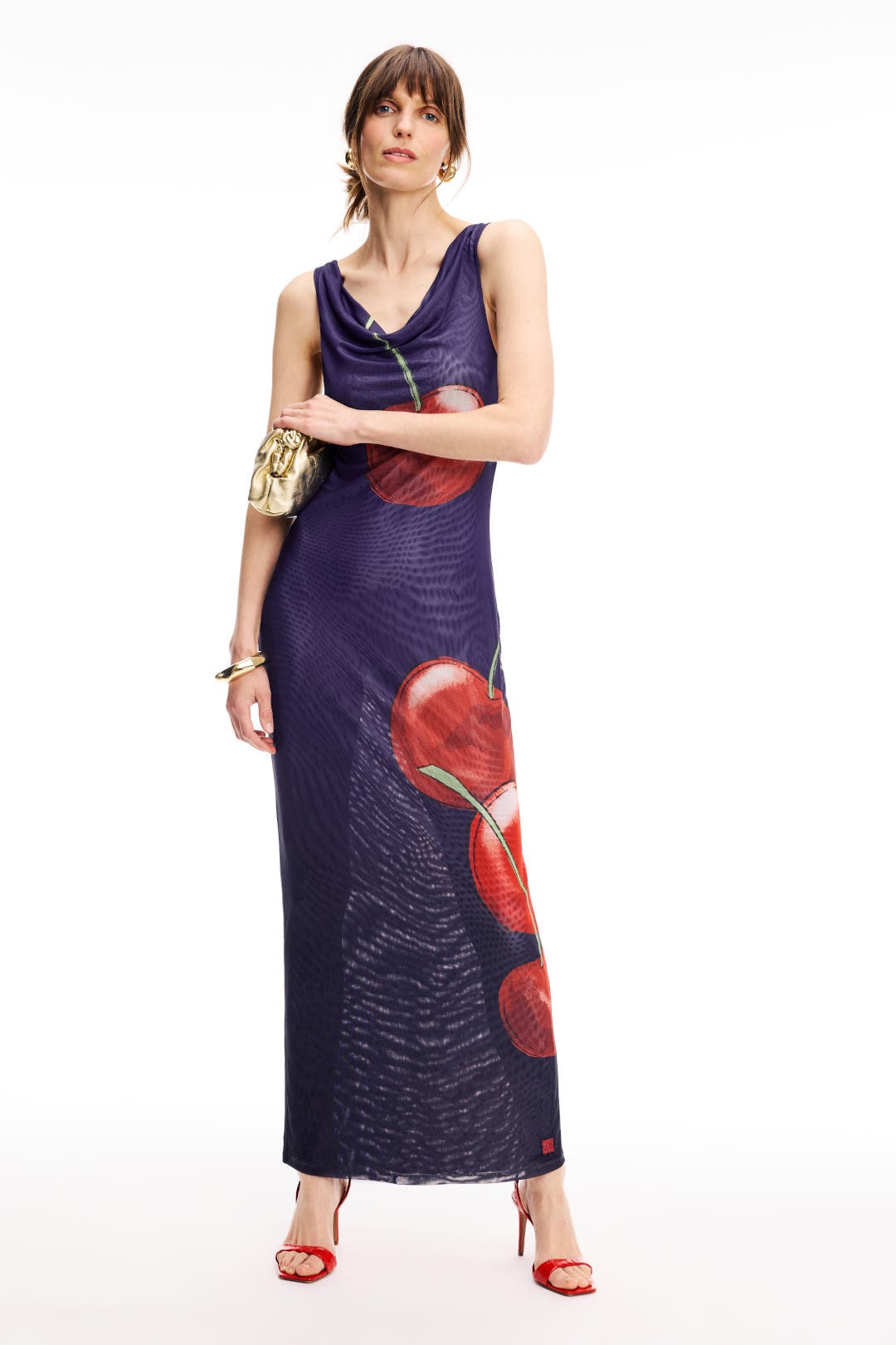 Muma World Night Cherry Midi Dress Multicolored-blue-print