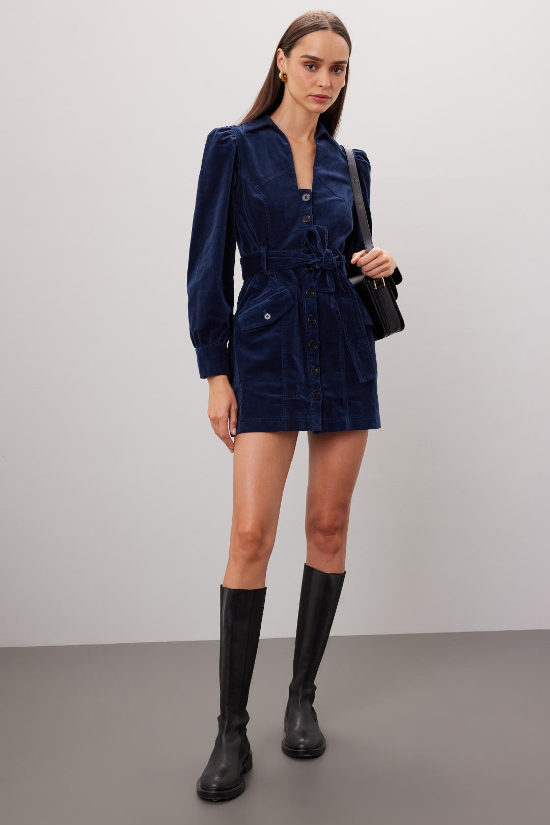 Marissa Webb x RTR Corduroy Button Up Dress Blue
