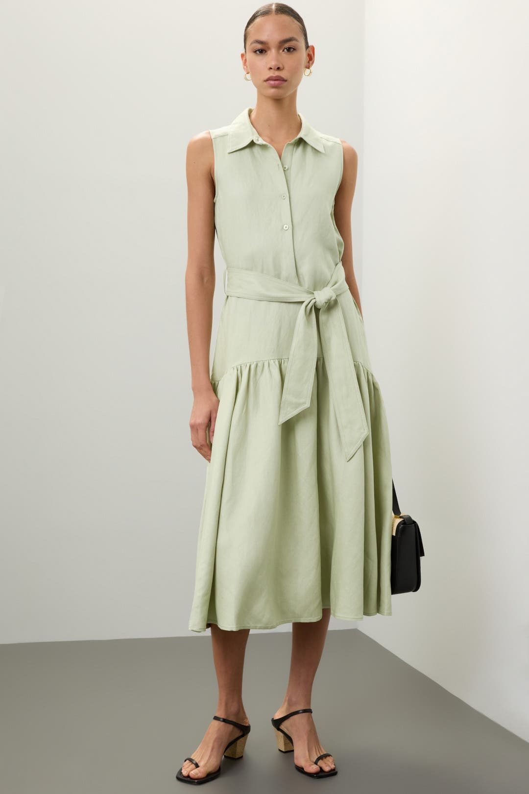 Marissa Webb x RTR Linen Sleeveless Tie Waist Midi Dress Green