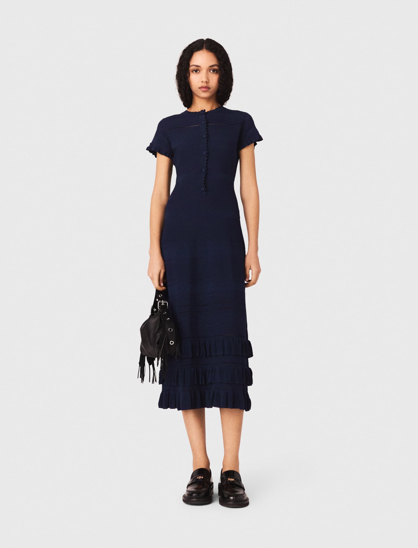 Knit maxi dress with ruffles