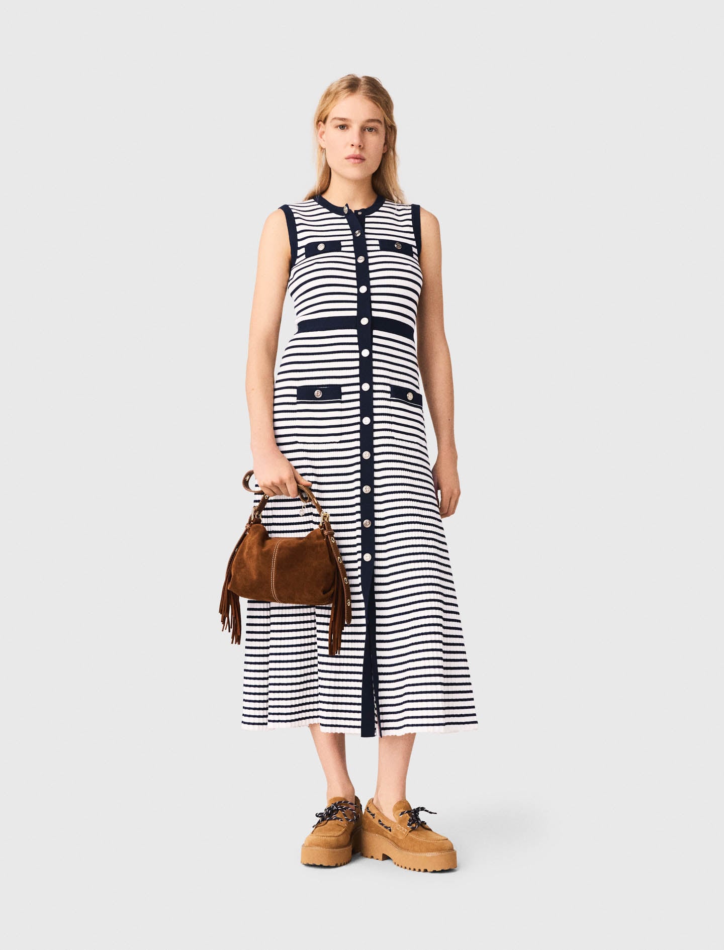 Striped knit maxi dress