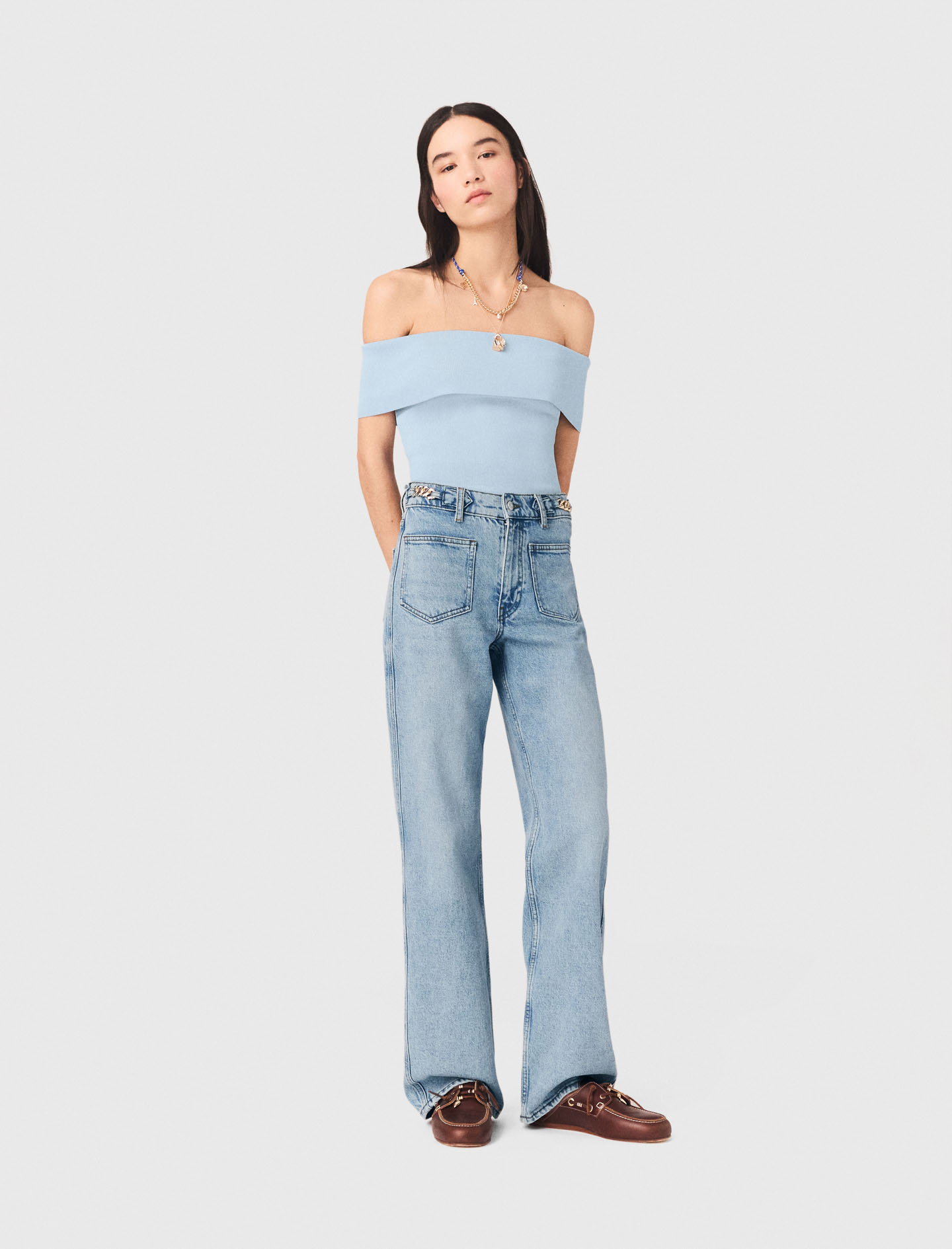 Bardot rib knit top