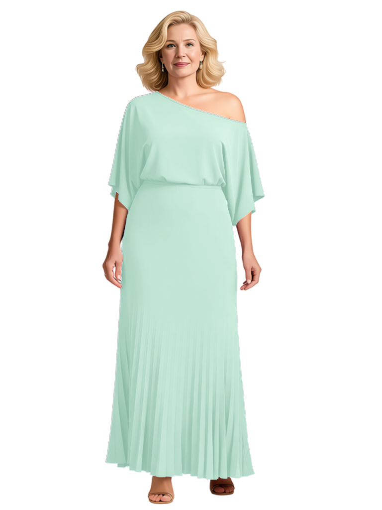 Plus Size One Shoulder A-Line Pleated Chiffon Mother Of The Groom Dress With Flutter Sleeve