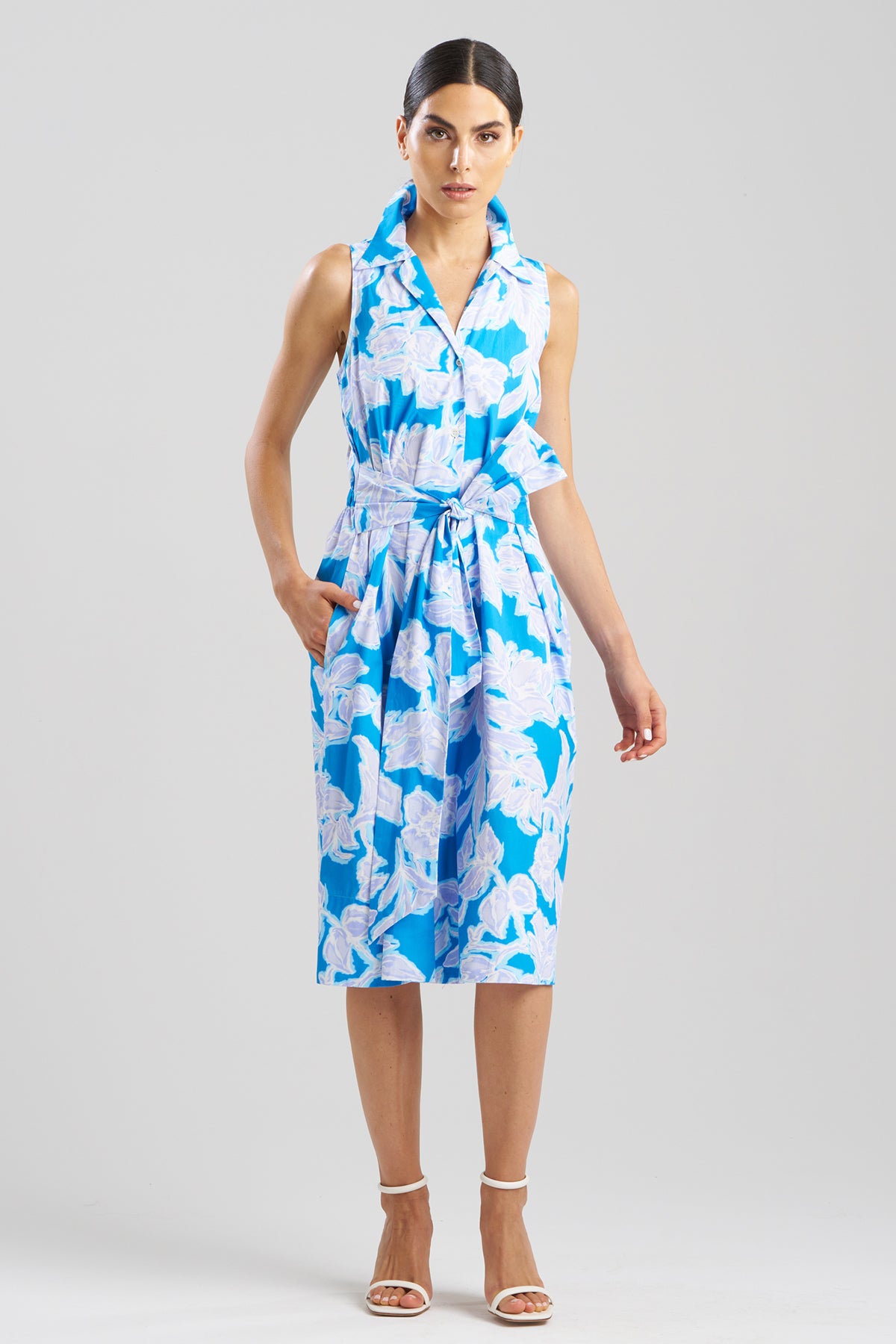 Misty Floral Cotton Halter Shirt Dress