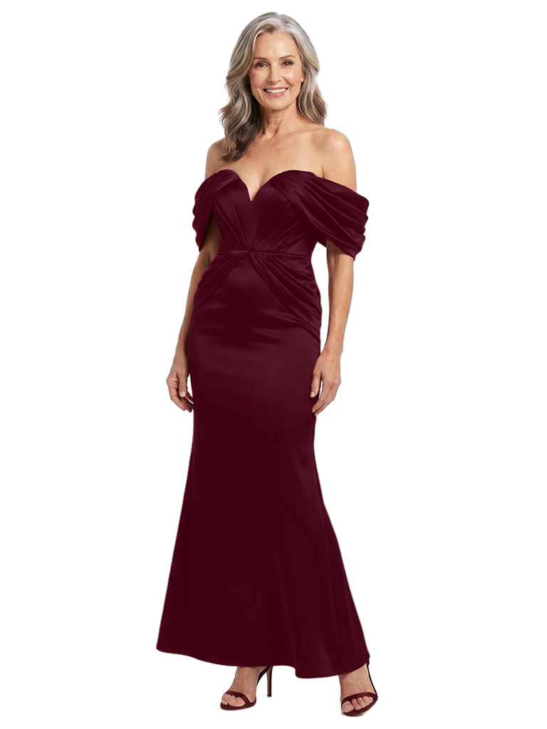 ChicSew Pretty Off Shoulder Pleated Satin Mermaid Mother Of The Bride Evening Dress