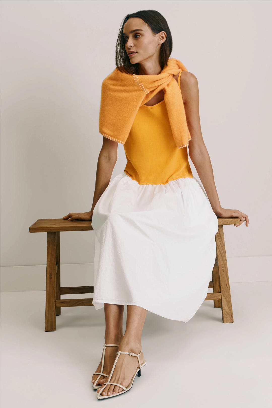 Naadam Mixed Media Maxi Dress White-orange-print