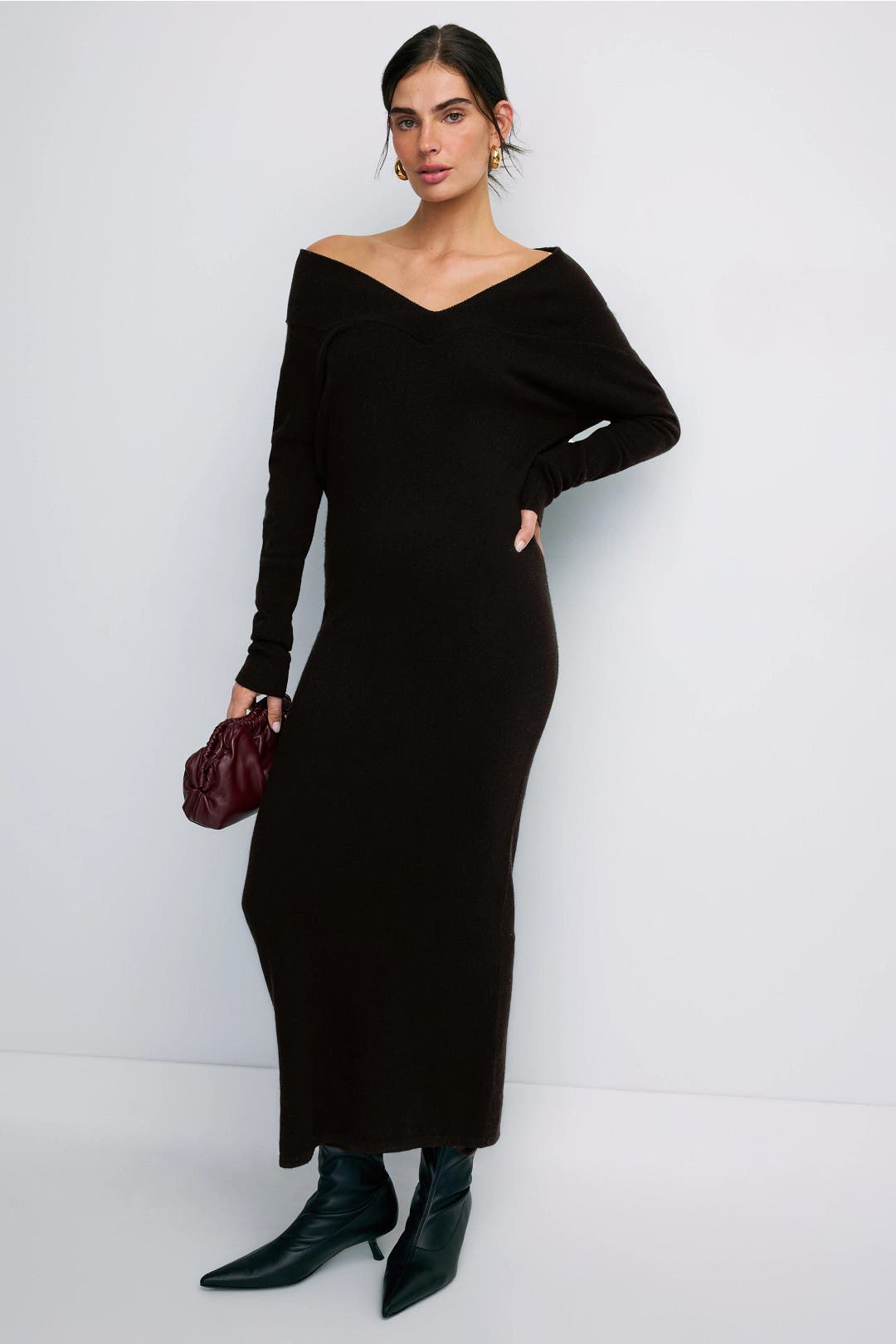 Naadam Cashmino Reversible Open Neck Midi Dress Black