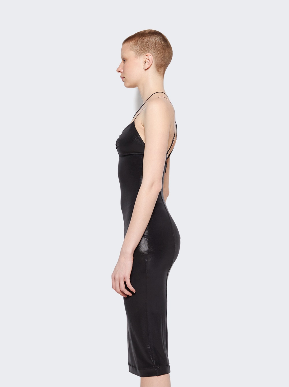 Asymmetric Bra Midi Dress Glossy Black