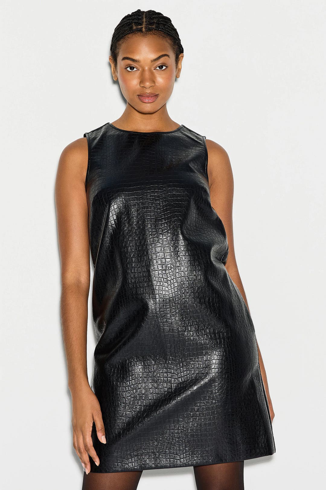 N Natori Faux Croc Leather Mini Dress Black