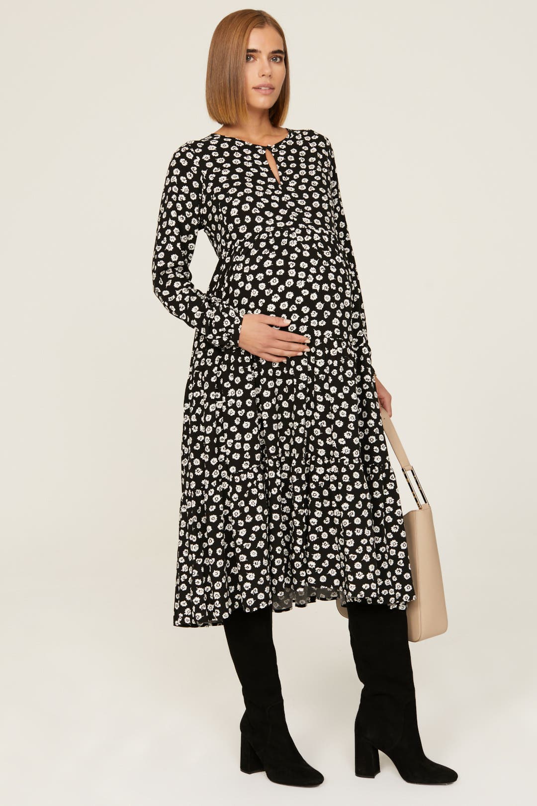 NOM Maternity Floral Margot Maternity Dress Black-white-print