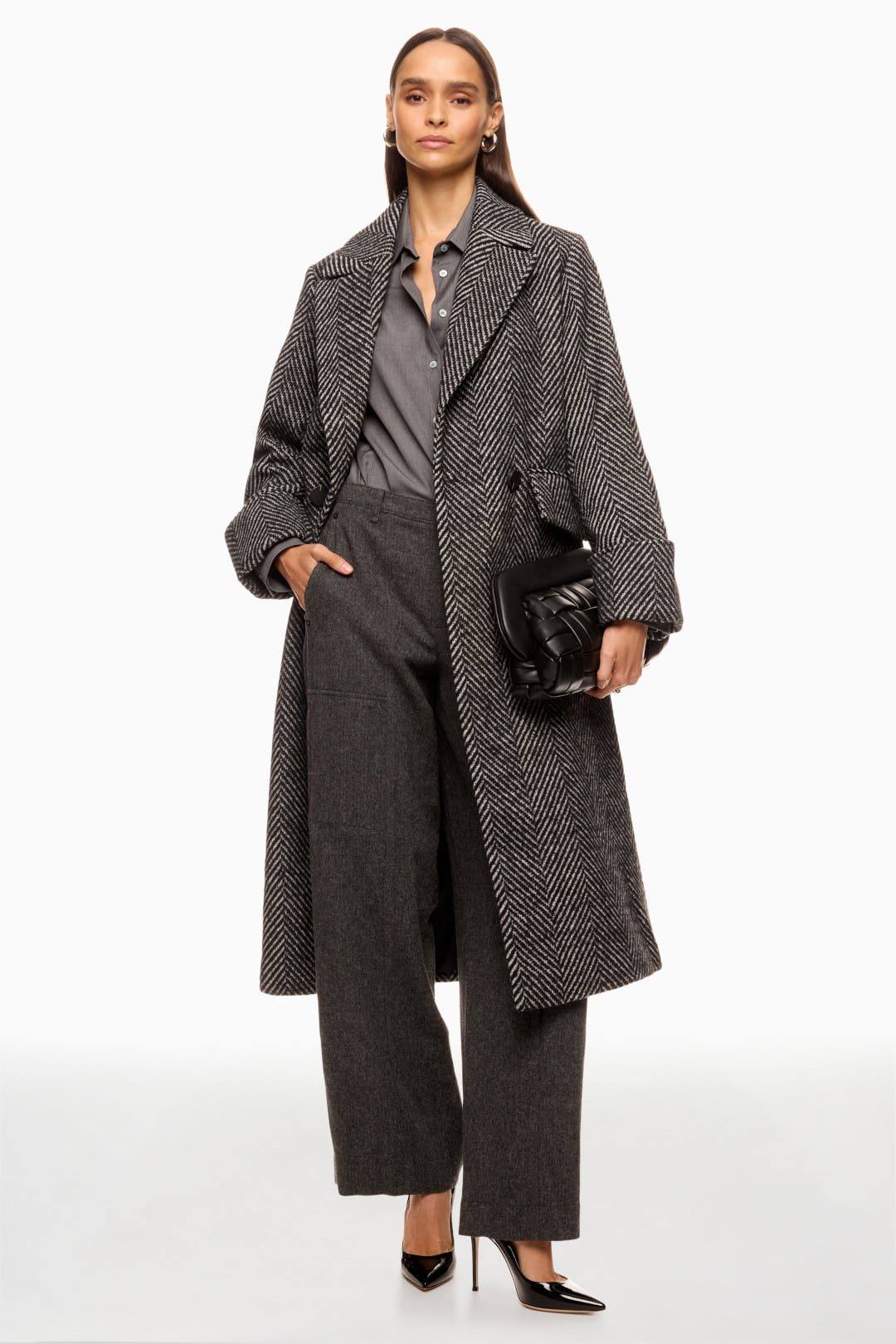 Nvlt Retro Herringbone Oversized Coat Grey-black-print