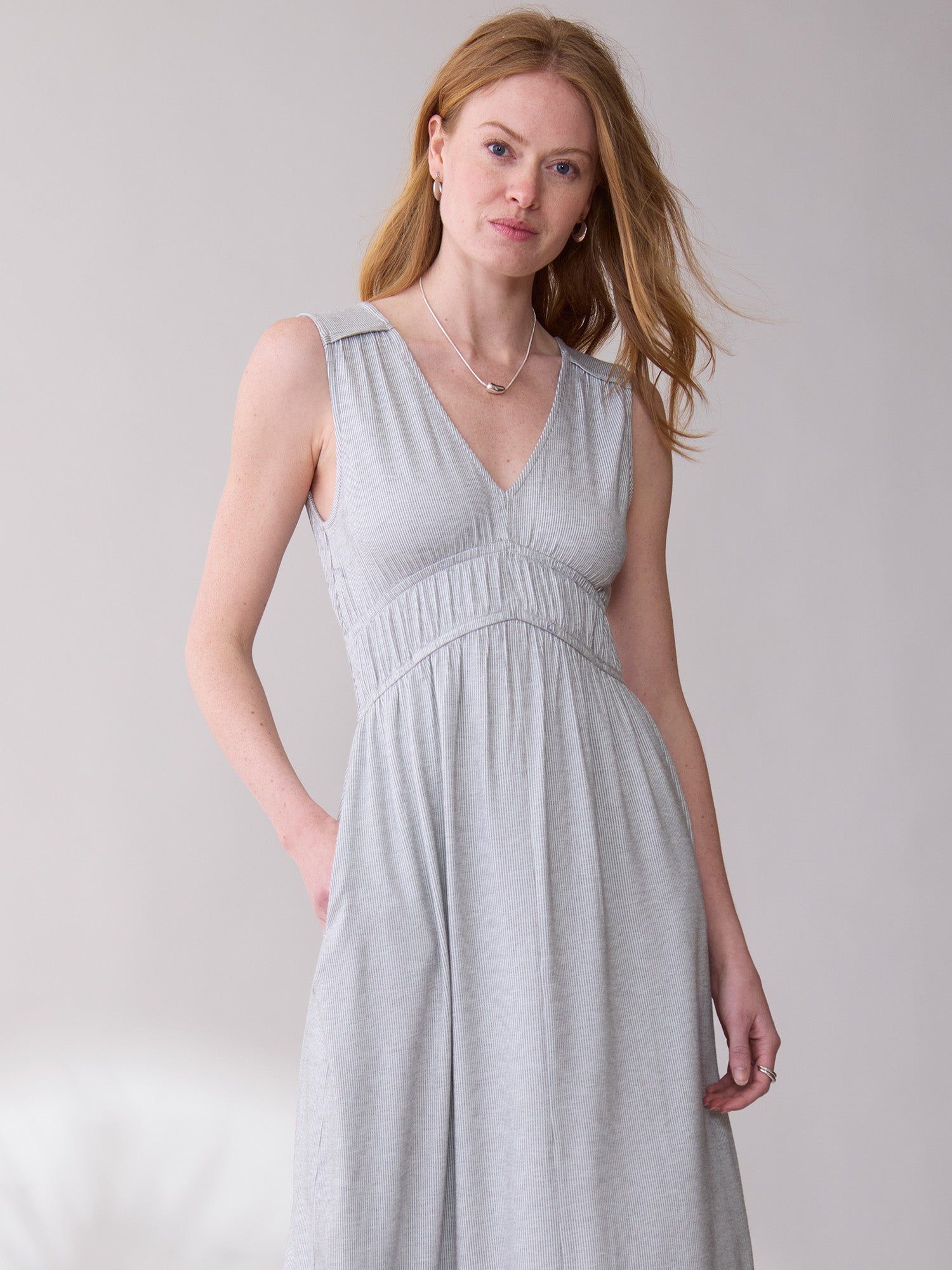 Eloise Dress - GreyWhite Stripe