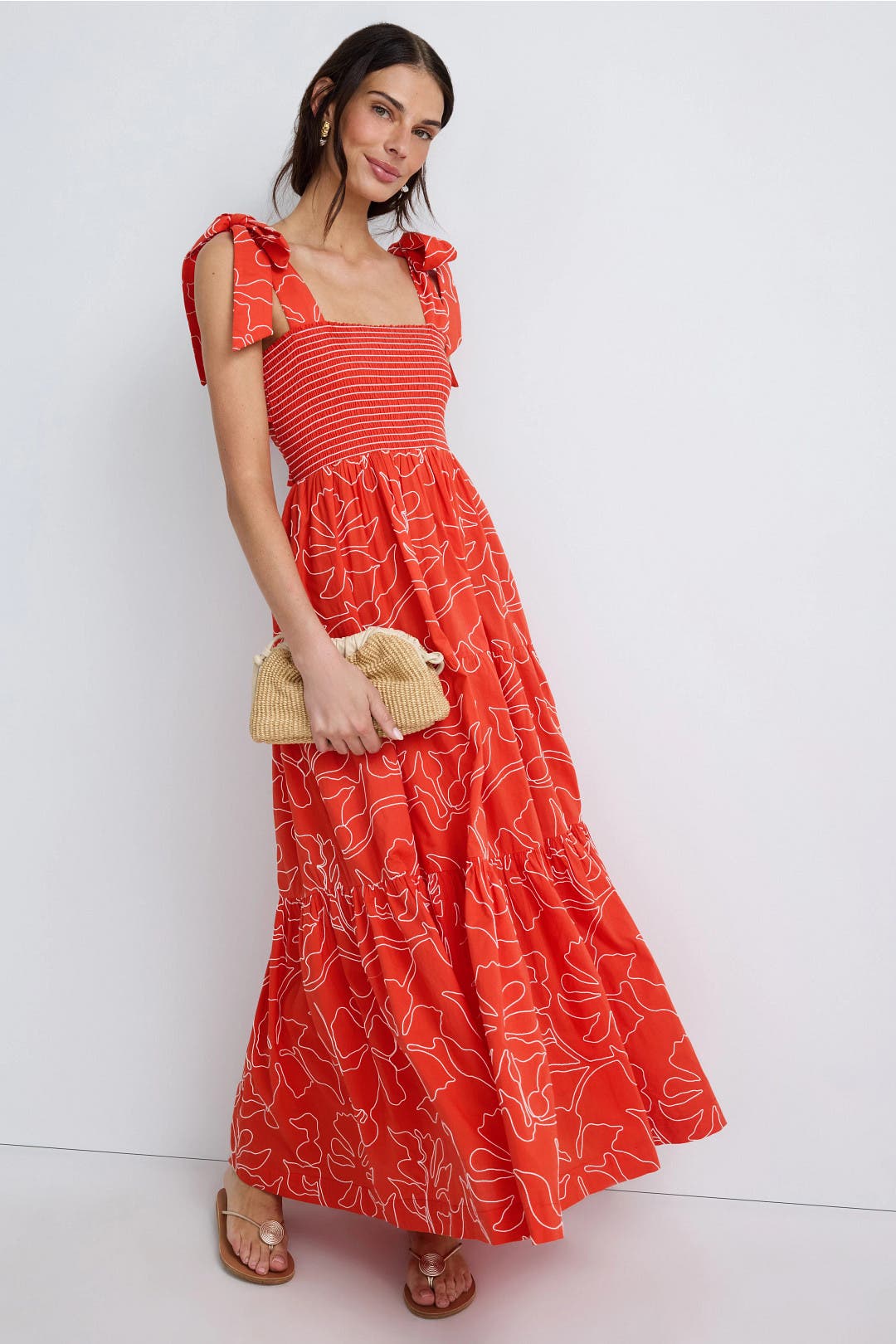 Omika Lana Smocked Maxi Dress Red-cream-print