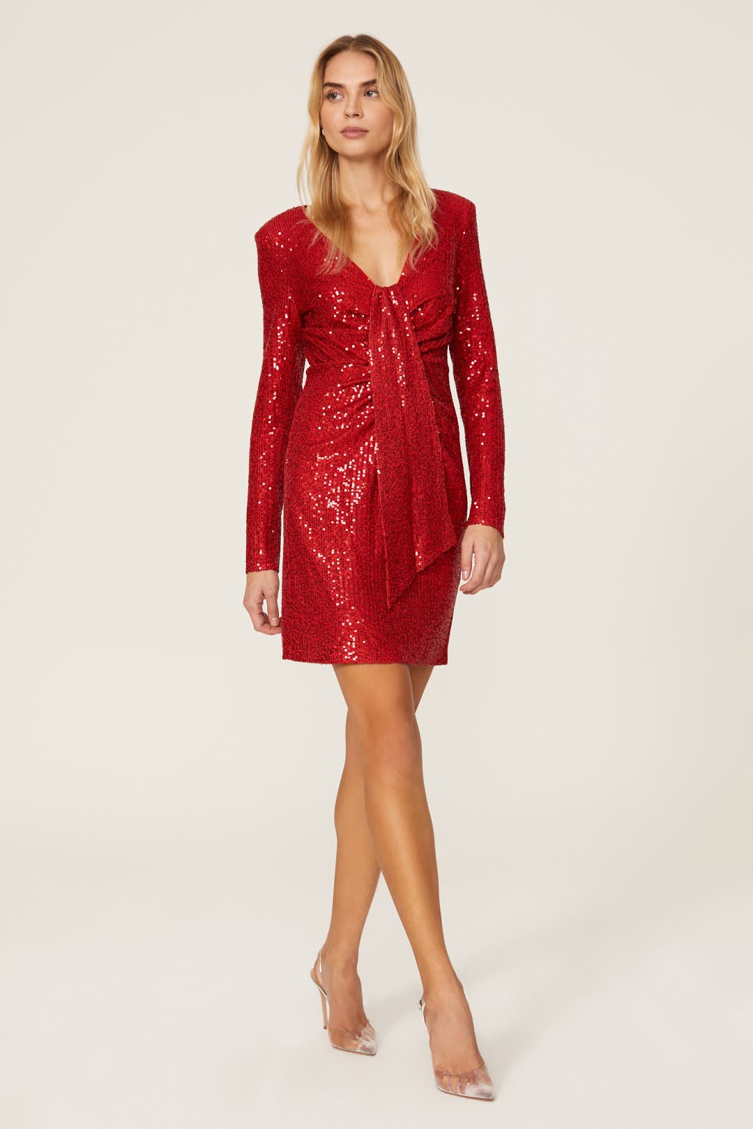 One Social Sequin Drape Dress Red