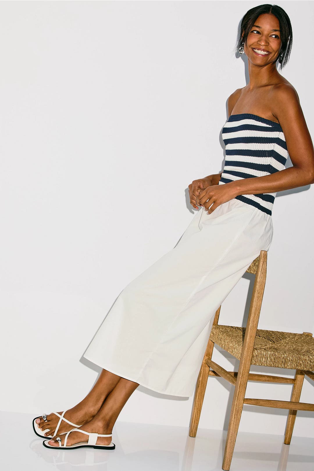 Onia Crochet Knit Maxi Dress Blue-white-print