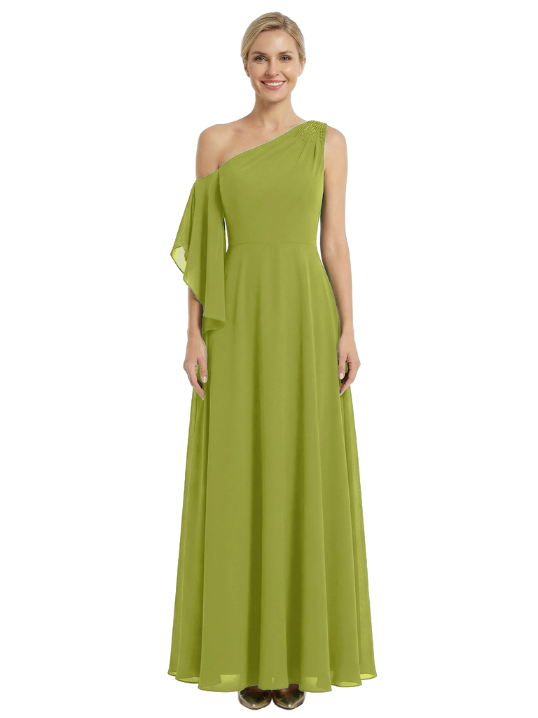 Chicsew Elegant One Shoulder Short Sleeve A-Line Chiffon Mother Of The Bride Dress