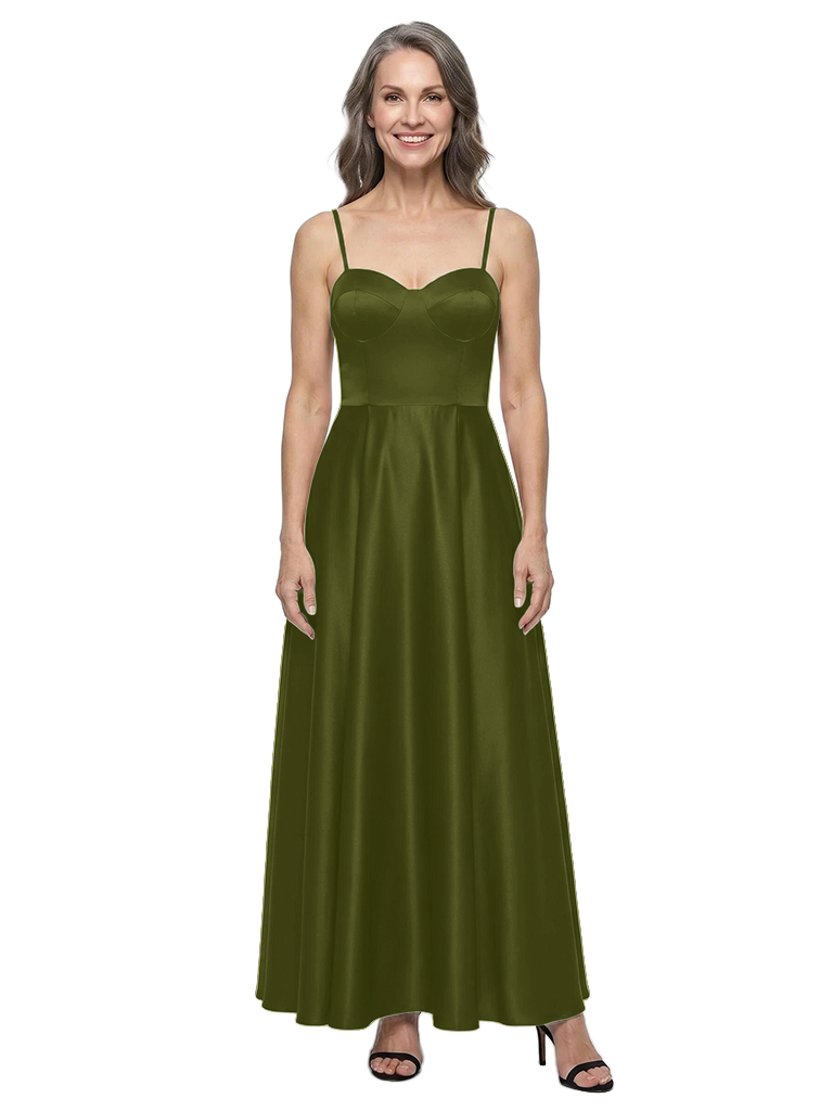 ChicSew Spaghetti Straps Sweetheart Soft Satin Floor-Length A-Line Mother of the Bride Dress - Olive-green