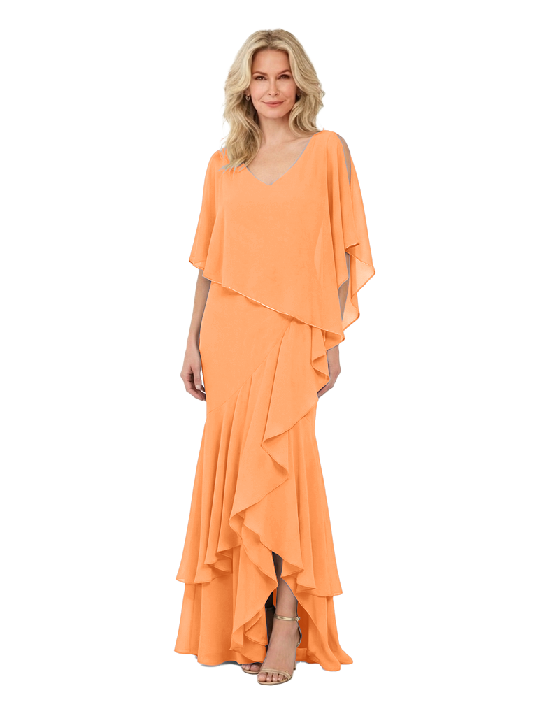 Pretty Ruffle Mother of the Groom Gown Chiffon V-Neck Cold Shoulder Maxi Dress