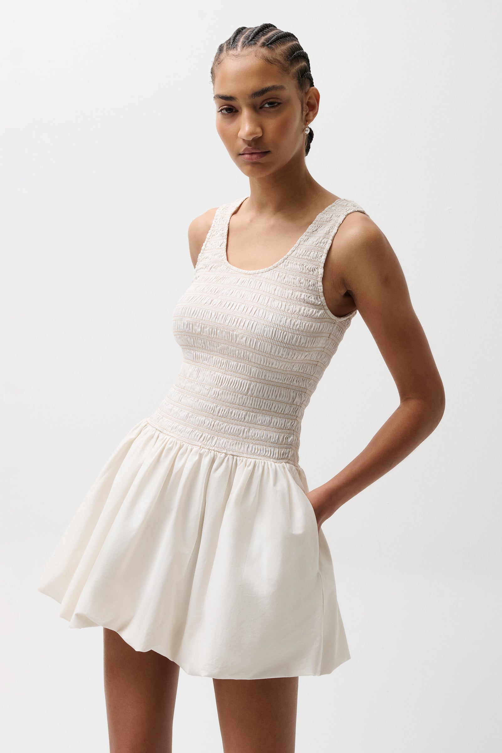 Ilona Bubble Hem Dress - Soft White - P-CP-SFTWH SOFT WHITE