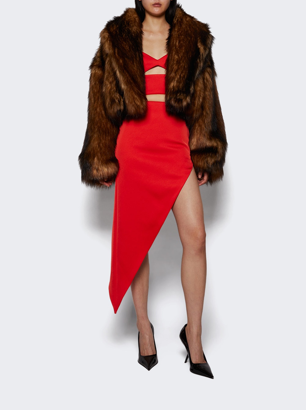 Side Open Leg Asymmetric Skirt Red