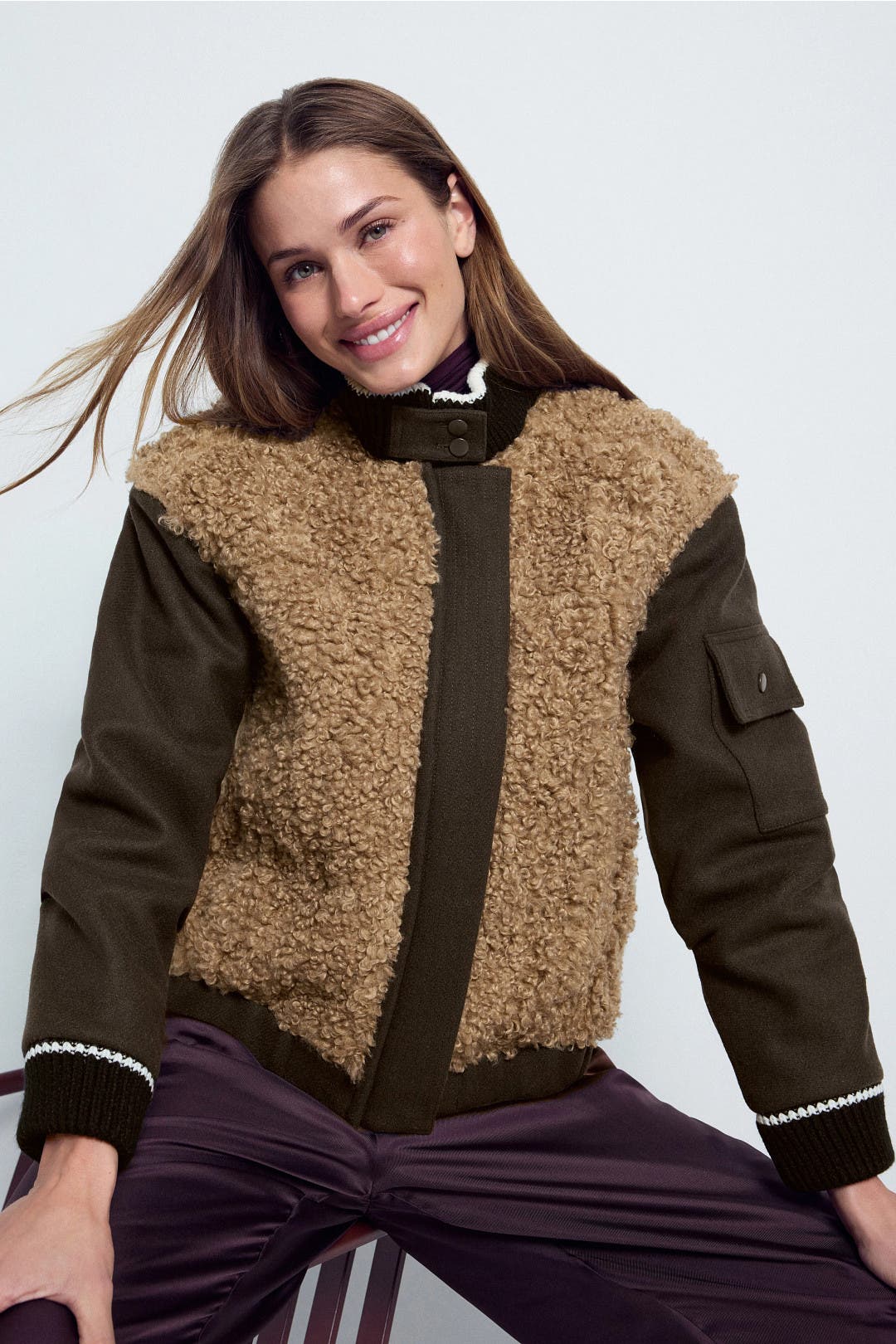 Plan C x RTR Shearling Bomber Jacket Brown-green
